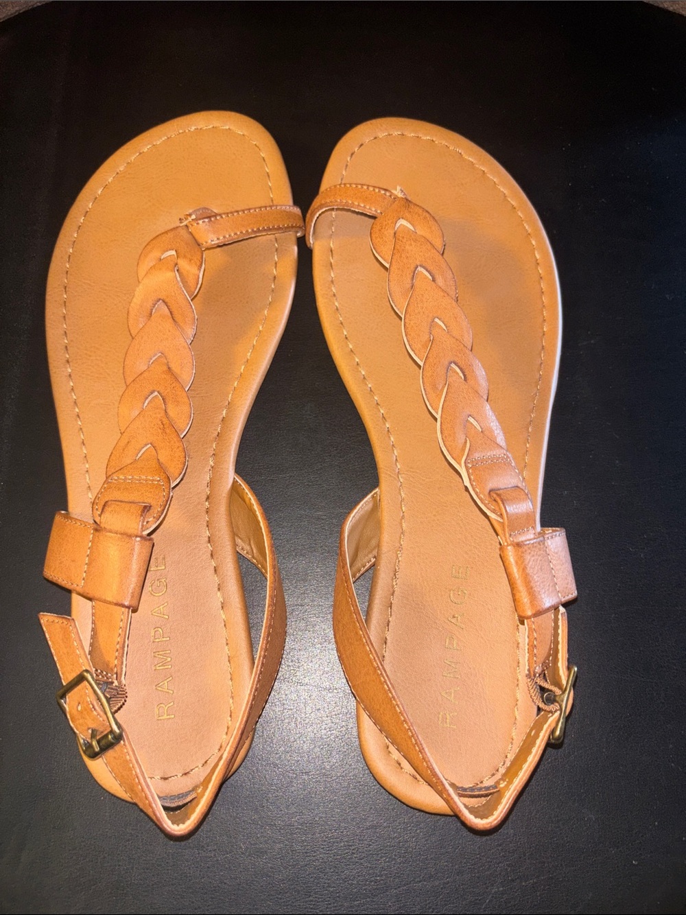 Rampage Women's Cognac Braided T-Strap Sandals